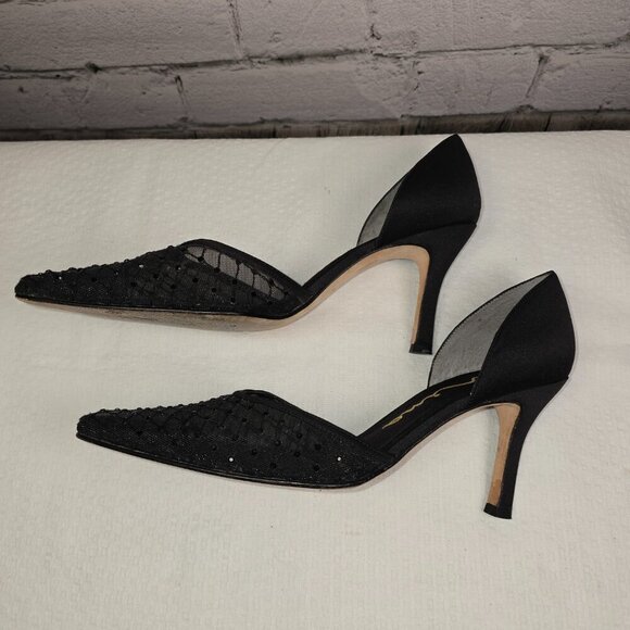WOMENS NINA D'ORSAY PUMPS BLACK WITH MESH RHINESTONE FORMAL SIZE 7 - Picture 8 of 9